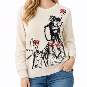 Karl Lagerfeld White Sweater with Black and Red Embroidered Women silhouettes